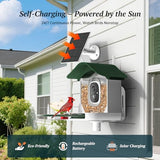DOCOON Smart Bird Feeder with Camera, 2K HD AI Identify Birds Species, Bi rd Watching Camera with Solar Panel, Instant Notifications, Ideal Present for Bird Lover, Dark Green
