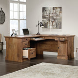 L Shaped Desk with Drawers, Office Desk with File Cabinet Storage, Cable Management, Keyboard Tray, in Vintage Oak Finish