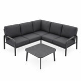 YURDAFY L-Shaped Outdoor Sectional Sofa Set with Coffee Table, Aluminum Patio Furniture Set with Thick Cushions, Modern Outdoor Conversation Set for Backyard, Deck, Porch & Balcony, Gray