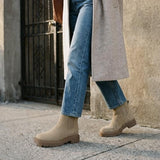 Athlefit Women's Slip on Platform Chelsea Ankle Boots Taupe Size 11