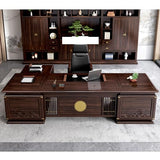 LSIGHTUS Rustic Executive Office Desk with Storage Cabinet