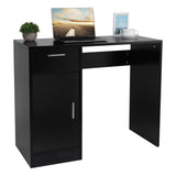 Oumefar Compact Computer Desk with Drawer and Storage Door (Black)