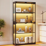 AODK 2-Pack Display Cabinet with Glass Doors, RGB Light Display Glass Case, 4-Tier Storage Cabinet Display Shelf for Showcase, Black Curio Cabinet for Collectibles