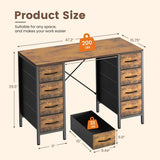 47.2" Computer Desk with 8 Storage Drawers, Modern Industrial Writing Desk Workstation with Metal Frame for Home Office Bedroom Small Space, 200 LBS Capacity, Rustic Brown