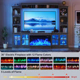 98" Farmhouse TV Stand with 36" Electric Fireplace, Large Entertainment Center