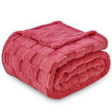 NEWCOSPLAY Super Soft Twin Blanket Coral Pink Premium Silky Flannel Fleece 3D Checkered Lightweight Bed Blanket All Season Use (Coral Pink Checkered, Twin(60"x80"))