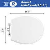 Round Toilet Seat, Standard 16.5” Slow/Soft Close Round Toilet Seat for Round Toilets, No-Slam Quiet-Close Lid, Easy-to-Install, White, Durable Never-Loosen Design