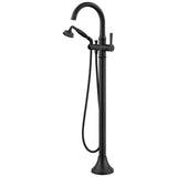 Wowkk Freestanding Bathtub Faucet Black Free Standing Tub Filler Brass Bathtub Faucets Floor Mounted Bathroom Tub Faucet with Hand Shower