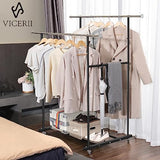VICERII Clothes Rack, Double Clothing Rack with Wheels and Extra Wide Bottom Shelf, 52.36’’ Heavy Duty Garment Racks , 130LB Capacity, Black