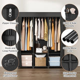 BrFoYu Wardrobe Closet Portable Closets for Hanging Clothes Large Capacity Clothes Rack with Cover, 3 Hanging Rods, 6 Shelves and 8 Pockets, Black