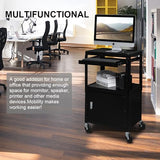 Bonnlo 3-Tiers Rolling AV Presentation Cart with Storage, Mobile Computer Utility Media with Keyboard Tray
