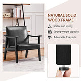 Yaheetech PU Leather Black Chairs, Mid-Century Modern Armchair with Solid Wood Legs