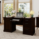 blini Large Farmhouse Executive Desk with Drawers，Wood Computer Desk