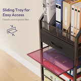 9-Tier Rolling File Cart - Paper Organizer with Drawer and Trays, Wood Desk Office Organizer