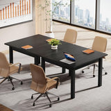 Tribesigns 6.57 ft Conference Table for 6 People, Wooden Small Square Meeting Seminar Table, Modern Boardroom Desk with Solid Wood Legs and Thickened Tabletop for Office Conference Room (2, Black)