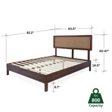 Bme Nipe Queen 14 Inch Bohemian Bed Frame with Adjustable Woven Headboard - Rustic & Vintage Unique Style with Acacia Wood - No Box Spring Needed - Easy Assembly - Walnut