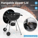 GREEN PARTY 22 inch Kettle Charcoal BBQ Grill with Wheels, Portable Charcoal Grill with Porcelain-Enameled Lid & Ash Catcher, Black