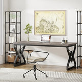 63 Inch Executive Desk, Large Office Computer Desk with Extra Thick Wooden Tabletop and Metal Frame, Gray