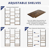 Triple Column 5 Tier Bookshelf, Bookcase with 14 Open Display Shelves, Adjustable Rustic Industrial Style Book Shelves