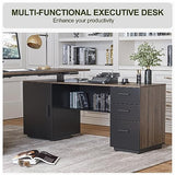 Executive L Shaped Standing Desk with 3-Drawer File Cabinet, 63" Electric Height Adjustable Stand up Desk for Home Office