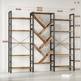 INNOD 70x70 Triple 5 Tier Book Shelf, Large Wooden Bookcase with 17 Open Display Shelf, Rustic Brown