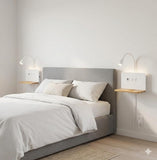 Bedside Wall Sconces with Wireless Charging Station & USB Charging, 3 Adjustable Color Temperatures LED Reading light, 3000K Warm Ambient lighting Wall Mounted Sconce for Bedroom, Plug-in or Hardwired