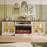 98" Farmhouse TV Stand with Fireplace, White & Black