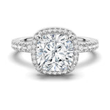 MSBLUE 1.5ct Cushion Cut Moissanite Engagement Ring for Women, D VVS1, GRA Certified, Halo Setting with Pavé Band,SIZE9