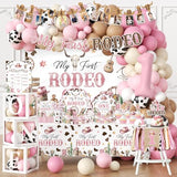 My First Rodeo Decorations Girl,220pcs Western Cowgirl First Rodeo Birthday Decorations Girl Plates and Napkins Cups Banner Backdrop Tablecloth Cake Topper Balloon for Rodeo Theme Party Decorations