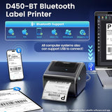 Bluetooth Shipping Label Printer 4x6, D450BT Thermal Label Printer for Shipping Packages