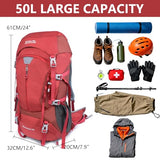 MIVENTO 50L Hiking Backpack - Water-Resistant Nylon Bag with Flap Top, Camping Travel Backpack for Men Women (Red)