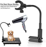 FOUUA Dog Hair Dryer Stand, Pet Grooming Table Hair Dryer Holder, Hands Free Blow Dryer Holder, 360 Degrees Rotatable Lazy Hair Dryer Stand with Adjustable Clamp Mount for Dog Cat Grooming