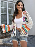 AUGCONE Crochet Cardigans for Women Lightweight Cardigan Colorful Sweaters(Apricot, XL