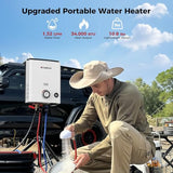 CAMPLUX First F5 Portable Propane Water Heater 1.32 GPM, 34,000 BTU, for RVs, Campings, Cabins & Barns, Ultra Portable Screw-Free Design, Quick Setup & 2-in-1 Easy Temperature Control