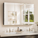 TETOTE 48 x 32 Bathroom Vanity Mirror Cabinet with Tempered Beveled Mirror Black Medicine Cabinet