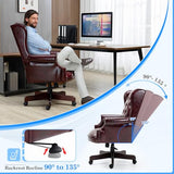 Big and Tall Executive Office Chair, Ergonomic 360° Swivel Recliner Chair, Retro Burgundy Faux Leather Home Office Desk Chairs
