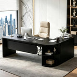 SimpArt Executive L-Shaped Office Desk with Storage Shelves, Modern Executive Desk