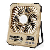 NAOIY Portable Fan, Camping Fan, 6-Inch Rechargeable Ultra Thin Foldable Desk Fan with LED Light, Built-in Power Bank, Remote Control, Hook for Outdoor Camping Tent Travel Emergency (20000mAh, Khaki)