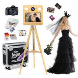 Magic Mirror Photo Booth with Printer and Camera,15.6" Touch Screen Photo Mirror Booth Tripod Wooden Retractable