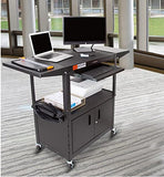 Line Leader Large AV Cart with Locking Cabinet & Drop Leaves, Rolling Height Adjustable Utility Cart