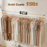 Raybee Heavy Duty Clothes Rack Load 485LBS, 74''W Clothing Rack with Mesh Shelf, Rolling Garment Rack with Adjustable Rail & Lockable Wheels