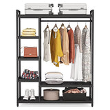 LITTLE TREE Free Standing Wood Closet Clothes Rack,Heavy Duty Grament Rack with Shelves,Hanging Racks for Clothes Clothing Rack for Bedrom,Wardrobe Closet Organizer,350 lb Capacity,Black