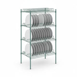 Getzi W24'' x L36'' x H74'' Stationary, 1 1/4" Slots Commercial Green Epoxy Drying Rack Shelf Kit with Plate Slots and Casters – Heavy Duty NSF Wire Shelving, Mobile Dish Drying Station