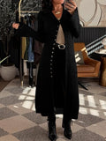 AUGCONE Long Cardigan Sweaters for Women Chunky Open Knit Button Up Dress(Black, S