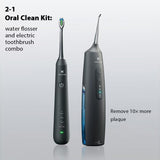 2-1 Oral Clean Kit- Water Dental flosser & Electric Toothbrush Combo- Brushing & Flossing- for Teeth Cleaning and Gum Health (Black)