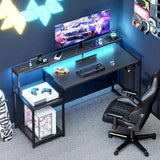 AODK Computer Desk, 56 Inch Gaming Desk with Led Lights & Power Outlet, Office Desk