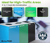 Alpine Indoor Recycling Bin -Commercial Trash Can Recycling Station Combo, Customizable 3 Compartment Metal,