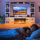 OneBlis 98" Farmhouse TV Stand with 36" Electric Fireplace, Bookshelves
