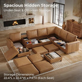 Mid Century Modern Sectional Couches for Living Room, 8 Seat V Shaped Couch with Chaise and Versatile Console