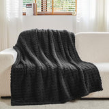 NEWCOSPLAY Super Soft Queen Blanket Black Premium Silky Flannel Fleece 3D Waffle Checkered Lightweight Bed Blanket All Season Use (Black, Queen(90"x90"))